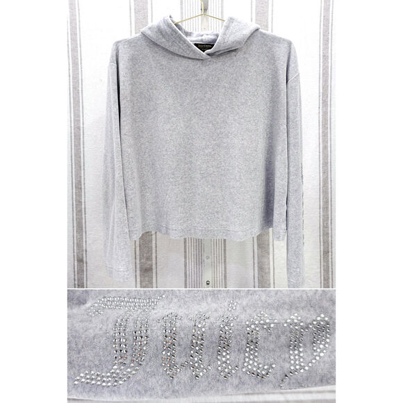 JUICY COUTURE Hoodie Women's Large Velour Rhinestone OG Big Bling Jumper Y2K‎ - Picture 1 of 9